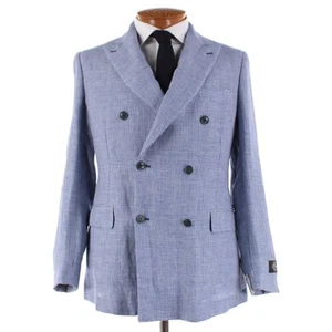 Belvest NWT Linen Double Breasted Sport Coat Size 48R (38R US) Blue Houndstooth - Picture 1 of 11