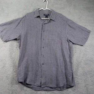 Brooks Brother's 100% Linen Short Sleeve Button Up Plaid Shirt Men's Size Large - Picture 1 of 7