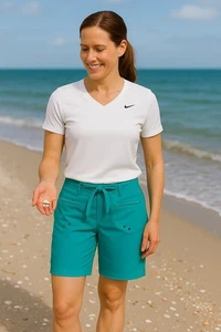 Free Country Women's Shorts Size Small Aqua Blue Quick-Dry Drawstring Pock - Picture 1 of 6