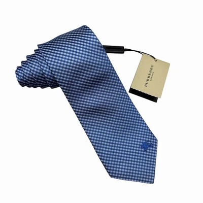 Burberry London NEW $165 Men's Skinny Recent Tie Plaid Logo Blue Silk 2 7/8" 60" - Image 1 of 4