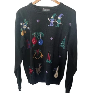Woolrich for Women Vintage Black Cotton Multi Christmas Snowman Pullover Sweater M  - Bild 1 von 12