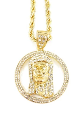 Pingente de ouro hip hop Jesus corrente Franco pedra completa 30 polegadas - Imagem 1 de 3