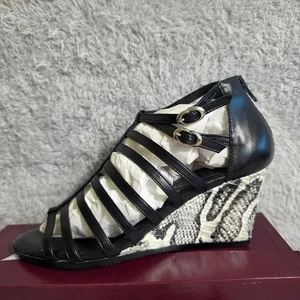 Amalfi Rangoni Black Italian Leather Snakeskin Wedge Gladiator Sandals 7.5M NEW - Picture 1 of 6
