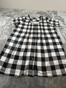 Woman Within Checkered Button Tunic Top Medium Fit Soft Cotton Short Sleeve - Picture 1 of 4