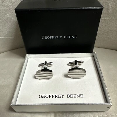 Geoffrey Beene Silver-Toned Oval Ribbed Cufflinks - Image 1 of 4