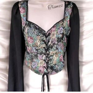 Größe SMALL…..…Blumen Gobelin Stil Blatt Ballonärmel Top. Neu……WITOW - Bild 1 von 8