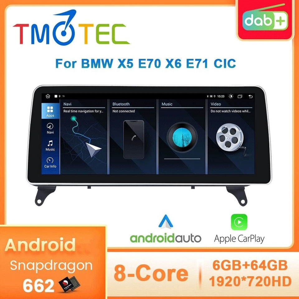 Für BMW CIC X5 E70 Autoradio 6+64GBGPS Nav RDS BT Linux CarPlay Android Auto - Bild 1 von 4