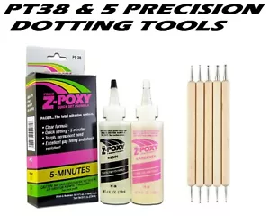 Pacer Zap PT38 Z-POXY 5 Minute Epoxy Resin 8oz Pack & 5 Precision Dotting Tools - Picture 1 of 1