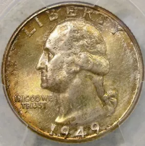 1949 D WASHINGTON SILVER QUARTER BEAUTIFUL TONING CHOICE+ PQ++ SCARCE—PCGS MS 67 - Picture 1 of 6