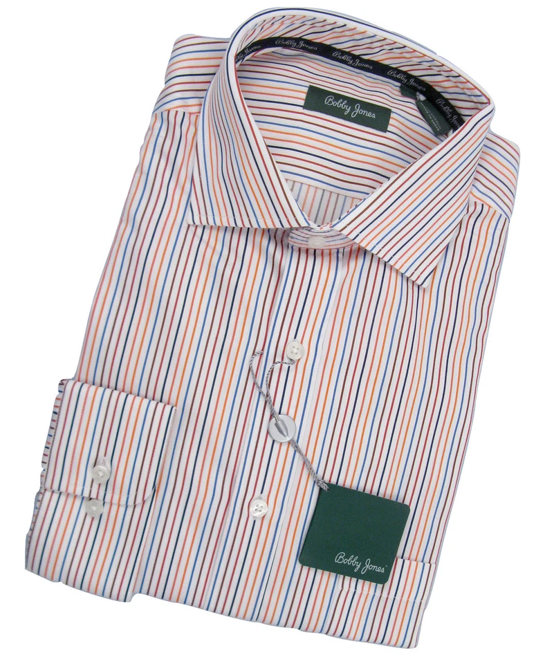NEW Bobby Jones Collection Fine Cotton Shirt!  LG  White with Colorful Stripes - Image 1 of 1
