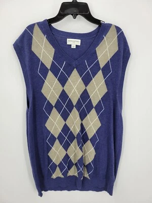 Banana Republic свитер жилет мужской большой синий желтовато-коричневый Argyle V шеи хлопок опрятный - Изображение 1 из 4