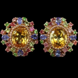 NATURAL AAA CITRINE TANZANITE TOURMALINE TSAVORITE STERLING 925 SILVER EARRING - Picture 1 of 6
