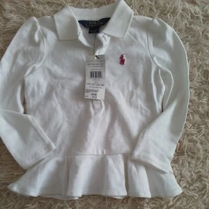 GIRLS RALPH LAUREN WHITE LONG SLEEVE POLO SHIRT TOP T-SHIRT AGE 3T - Picture 1 of 3