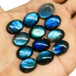 12 Pcs Natural Blue Labradorite 16x12mm Oval Flashy Loose Cabochon Gemstones Lot - Picture 1 of 7