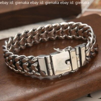 Brazalete de eslabones pesados de 16 mm con cadena de plata esterlina real S925 para hombre 87-88 g 8,3 pulgadas Foto 1 de 4