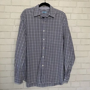 J Mclaughlin Shirt XL Blue White Plaid 100% Cotton Button-up Long Sleeve Mens - Picture 1 of 9