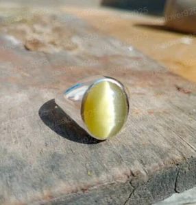 Crisoberilo Ojo de Gato Piedra Preciosa Ovalada Hecha a Mano Moderno Latón Hombres Anillo Joyería - Imagen 1 de 12