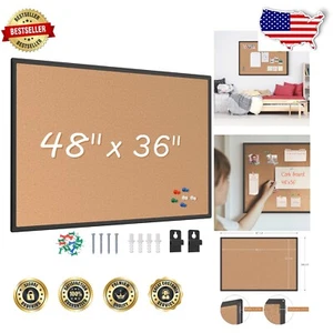 Elegant 48x36 Black Aluminium Framed Corkboard with 18 Push Pins - Wall Mounted - Picture 1 of 11