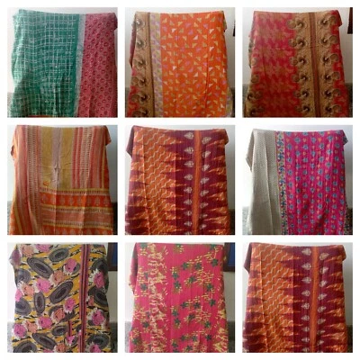 Indian Handmade Quilt Vintage Kantha Bedspread Throw Cotton Blanket Ralli!Gudari
