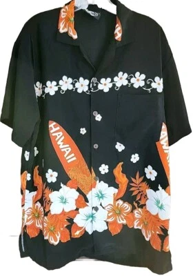 Рубашка Uluwatu ГАВАЙСКАЯ Aloha черная ОРАНЖЕВАЯ доска для серфинга гибискус мужская L 46 дюймов-L/30,5 дюйма - Изображение 1 из 4