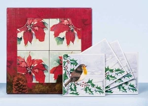 Set of 4 Coffee Mug Coasters Christmas Robin Design NEW - Picture 1 of 1