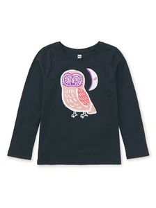 NWT 6 10 12 TEA COLLECTION Cute Hoot Graphic Tee OWL Glow in the Dark - Picture 1 of 2