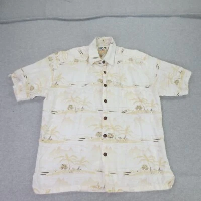 Camisa John Severson Kahala Para Hombres Grande Crema Palmera Playa Cabaña Hawaiana * Foto 1 de 4