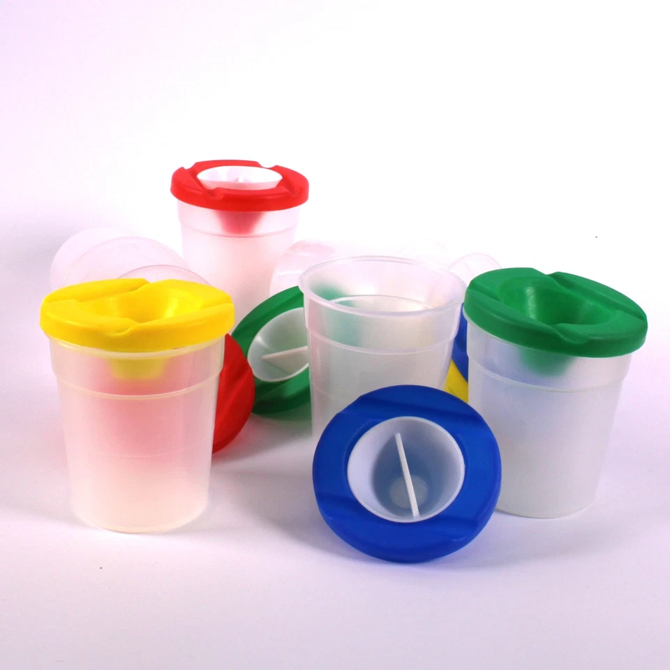 Plastic Non Spill Water Cup Paint Pot & Stopper Lid for Kids Art Painting Mixing