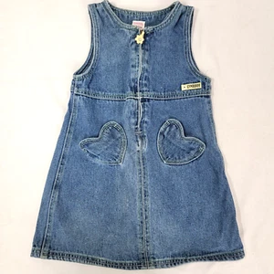 Gymboree Girl's Vintage 2002 Blue Denim Jean Dress Jumper Size 4 Heart Pockets - Picture 1 of 5