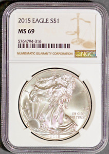 2015 $1 Silver American Eagle MS 69 NGC # 5764794-316 + Bonus