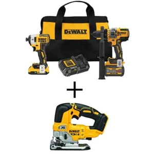 DEWALT Hammer Drill + Impact Driver Combo Kit 20V MAX Li-Ion Brushless w/ Jigsaw - Picture 1 of 11