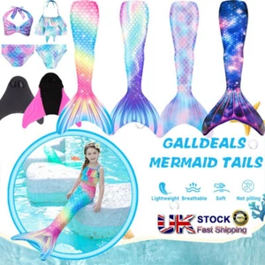 Kids Mermaid Tail With Monofin Swimmable Bikini Set Swimsuit Swimming Costume - Picture 1 of 28
