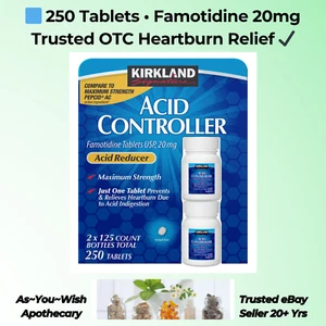 250 Tablets Compare to Pepcid Heartburn Relief Famotidine 20mg Acid Reducer OTC - Picture 1 of 3