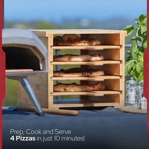 Pizza Peeling Rack, Includes 4 x 12-Inch Nonstick Board - Solid Wood Paddle Rack - Picture 1 of 9
