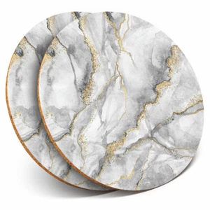 2 x Coasters - Grey White Gold Marble Effect Pattern Home Gift #24432 - Picture 1 of 8