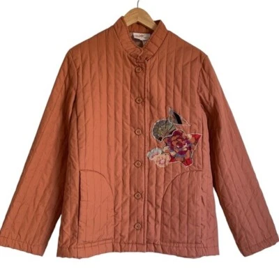 Society NZ vintage vibes quilted embroidered jacket in Rust EUC - Size Large - image 1 of 4