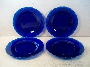 Juego de 4 ~ Plato Duralex Bormioli Rocco Rivage de colección ~ Borde remolino azul cobalto de 7,5" - Imagen 1 de 6