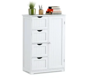 Costway Wooden 4 Drawer Bathroom Cabinet Storage Cupboard 2 Shelves Standing - Picture 1 of 8