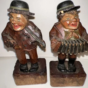 Vintage Wooden Carved Hand Painted Accordion Player Sculpture with Inscription - Picture 1 of 12
