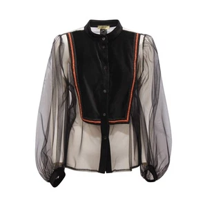 N1169 CAMICIA DONNA PHO FIRENZE WOMAN TULLE/VELVET SHIRT - Picture 1 of 4