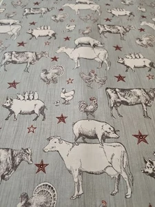 7 YARDS 11" BAUERNHOF FAMILIE KUH SCHWEINE HUHN HAHN BAUMWOLLSTOFF NÄHEN QUILT - Bild 1 von 6