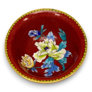 Chinoiserie Enamel Small Jewelry Ring Dish Floral Vintage 5" - Picture 1 of 5
