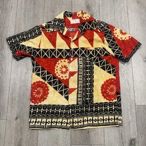 Vintage 60s Tribal Tiki Hawaiian Barkcloth Short Sleeve Shirt Mens Medium - Picture 1 of 11