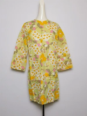 NOS Vtg EJ Korvette 1960s Lemon Yellow Floral Cotton Blend Shift Dress 15/16 MOD - Image 1 of 4
