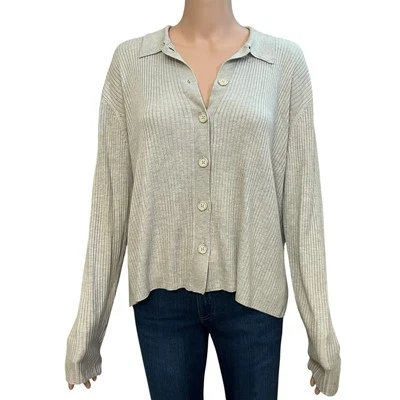 Espléndido suéter cárdigan acanalado con botones Georgie XL mezcla de efectivo avena jaspeado Foto 1 de 4