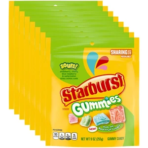 STARBURST Gummies Sours Gummy Candy, Sharing Size, 9 Oz Bag (Pack of 8) - Picture 1 of 8