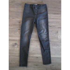 Black Denim Jeans Kids Girls Size 10 Button Fly Fringe Ankle Medium Dark Wash - Picture 1 of 8