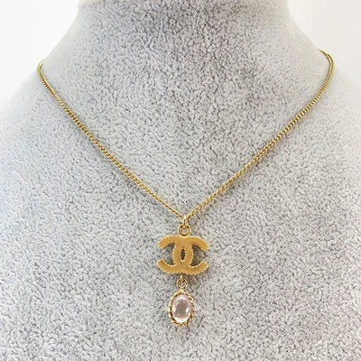 Collar Colgante Marca Coco CHANEL Oro Rosa Piedra Cadena Ajustable 8796 Foto 1 de 4