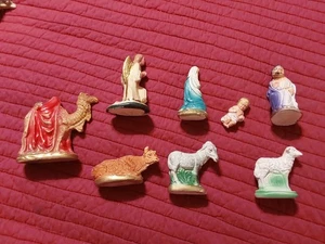  Vintage Set Of 8 Chalkware Nativity Figurines GC - Picture 1 of 6
