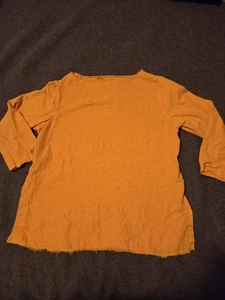 Top corte suelto cuello barco lino mezcla algodón dobladillo aspecto inacabado talla pequeña naranja - Imagen 1 de 8